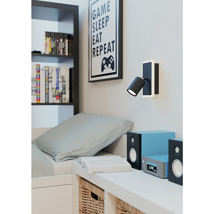 Eglo Foco de pared LED Rimbocchi 1 (7 W, L x An x Al: 18 x 10 x 14 cm, Negro, Blanco cálido) | BAUHAUS