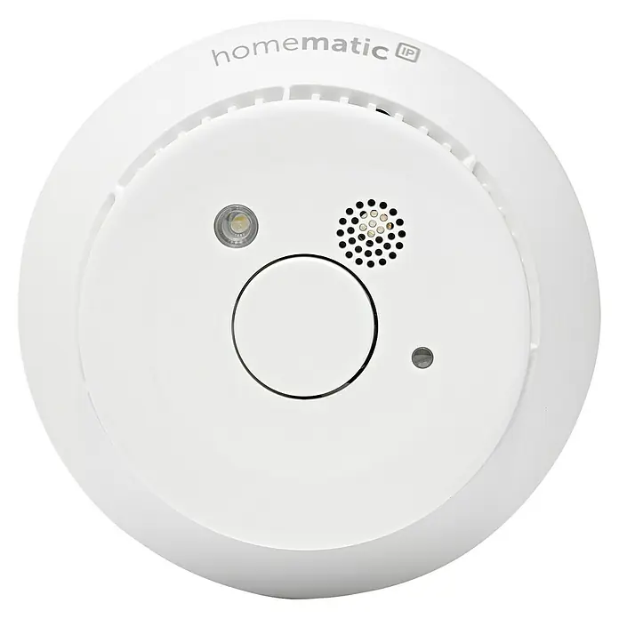 Homematic IP Rauchwarnmelder mit Q-Label - Durchmesser: 11,5 cm, Batterielaufzeit: 10 Jahre, Alarmsignal: 85 dB - Weißer Homematic IP Rauchmelder mit Sensoren und einem runden Design, ideal für die Sicherheit im Smart Home.