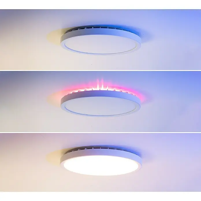 Garza Plafón LED redondo inteligente Tango - Ø x Al: 30 x 2,6 cm, RGB, Blanco - La lámpara de techo LED ofrece temperaturas de color ajustables e iluminación ambiental RGB, brindando opciones de iluminación versátiles.