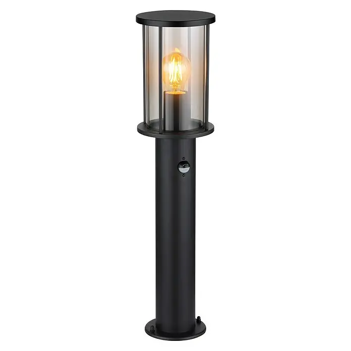 Globo Außensockelleuchte Gracey - Inklusive Sensor für automatisches Ein- und Ausschalten, 60 W, IP54, Höhe: 60 cm - Elegante schwarze Sockelleuchte mit klarem Glas und warmweißem Leuchtmittel für den Außenbereich. Stilvolle Beleuchtung für Garten und Wege.