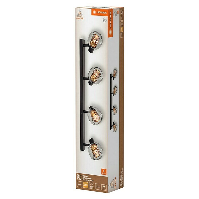 Ledvance Regleta LED Firefly (11,2 W, L x An x Al: 82,5 x 10,5 x 17,6 cm, Negro, Blanco cálido, 4 ud.) | BAUHAUS