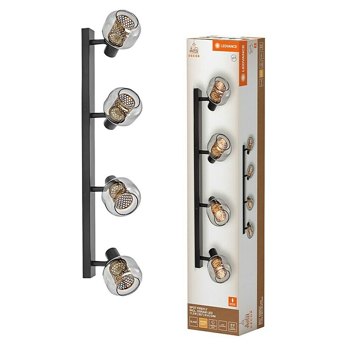 Ledvance Regleta LED Firefly (11,2 W, L x An x Al: 82,5 x 10,5 x 17,6 cm, Negro, Blanco cálido, 4 ud.) | BAUHAUS