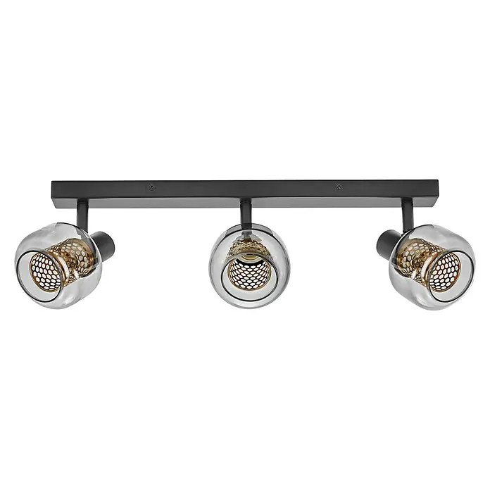 Ledvance Regleta LED redonda Firefly - 8,4 W, L x An x Al: 60,4 x 10,5 x 17,6 cm, Negro, Blanco cálido, 3 ud. - Lámpara de techo moderna con tres pantallas de vidrio y una estructura interior decorativa que ofrece un diseño de luz elegante.