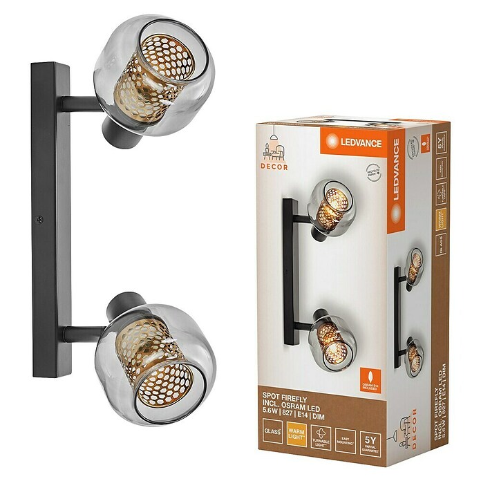 Ledvance Regleta LED Firefly (5,6 W, L x An x Al: 38,5 x 10,5 x 17,6 cm, Negro, Blanco cálido, 2 ud.) | BAUHAUS