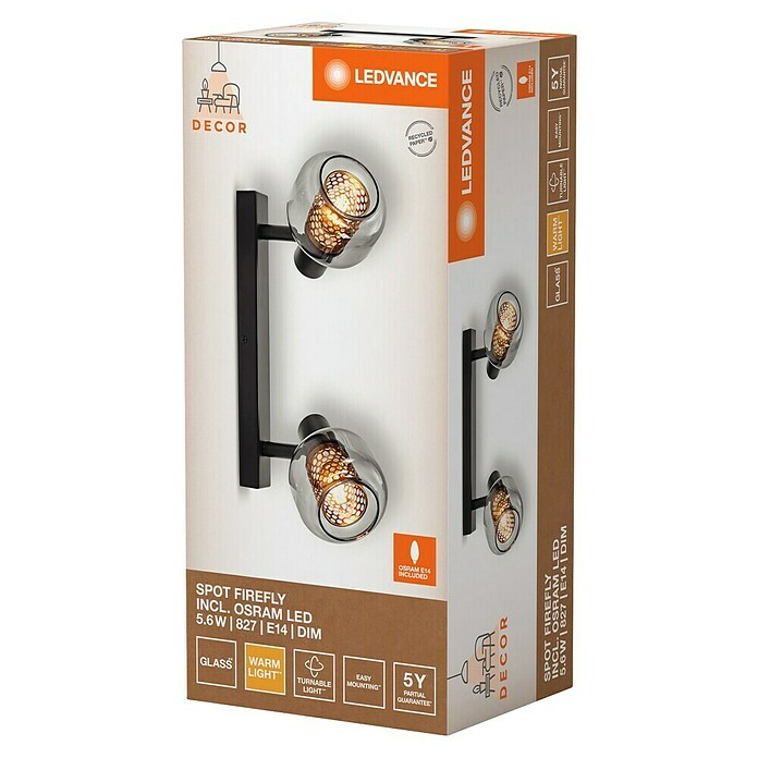 Ledvance Regleta LED Firefly (5,6 W, L x An x Al: 38,5 x 10,5 x 17,6 cm, Negro, Blanco cálido, 2 ud.) | BAUHAUS