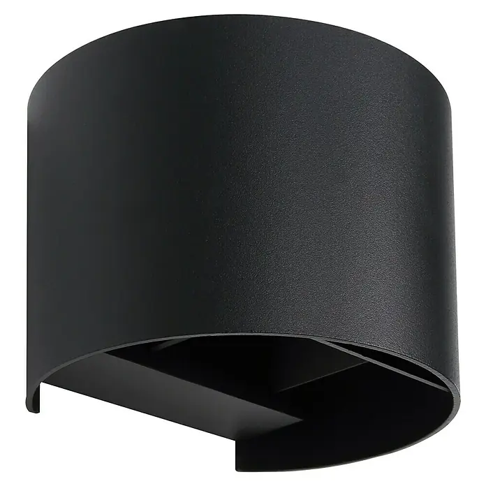 Globo Außenwandleuchte Veronika - 3 W, 11,7 x 13,7 x 10 cm, Anthrazit, IP54 - Diese Nahaufnahme zeigt eine moderne, zylindrische Wandleuchte in Schwarz. Das Design ist minimalistisch und elegant, ideal für zeitgenössische Räume.