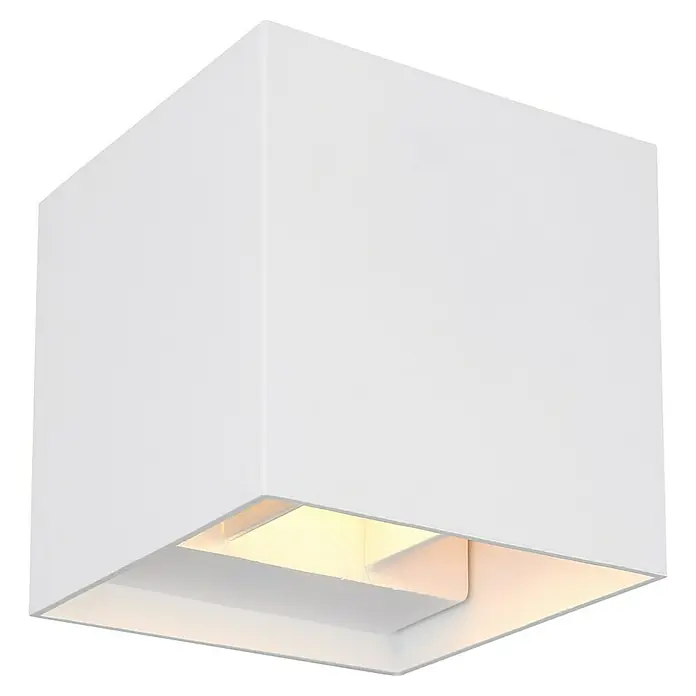 Globo Aplique exterior LED Veronika - 3 W, 10 x 10 x 10 cm, Blanco, IP54 - Lámpara de techo blanca en forma de cubo que emite una luz cálida, ideal para interiores modernos y soluciones de iluminación elegantes.