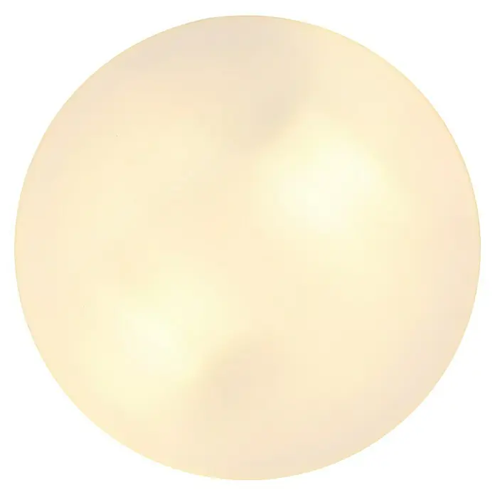 Globo Außenwand- & Deckenleuchte Vranos - 40 W, Ø x H: 24 x 6,5 cm, Anthrazit, IP44 - Nahaufnahme einer runden, hellgelben Perle mit subtilen Schattierungen, die ihre glatte Oberfläche hervorheben.