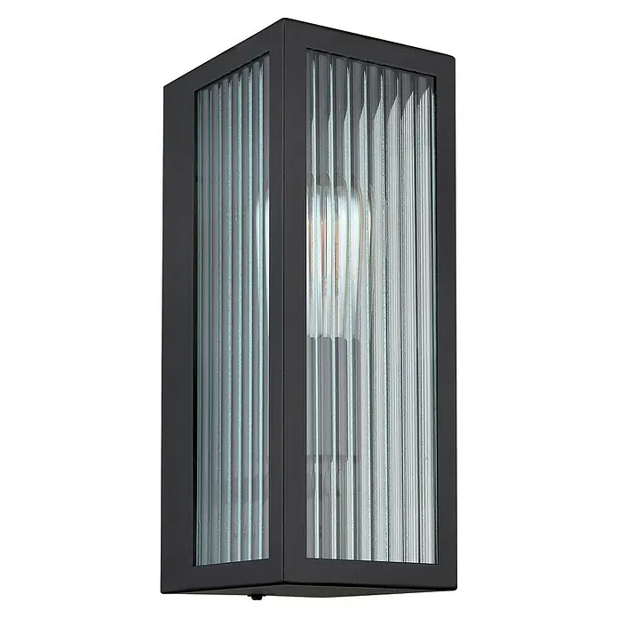 Globo Außenwandleuchte Gundula - 60 W, 12 x 14 x 32 cm, Anthrazit, IP44 - Moderne, dunkel gerahmte Außenwandleuchte mit gerippten Glasscheiben und Glühbirne.