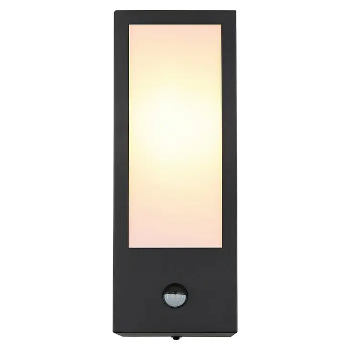 Globo LED-Außenwandleuchte Gundula - 60 W, 12 x 14 x 32 cm, Anthrazit, IP44, Lichtsensor - Elegante schwarze Außenleuchte mit Bewegungssensor und warmem Licht. Perfekt für Eingangsbereiche und Gärten, bietet Sicherheit und stilvolle Beleuchtung.