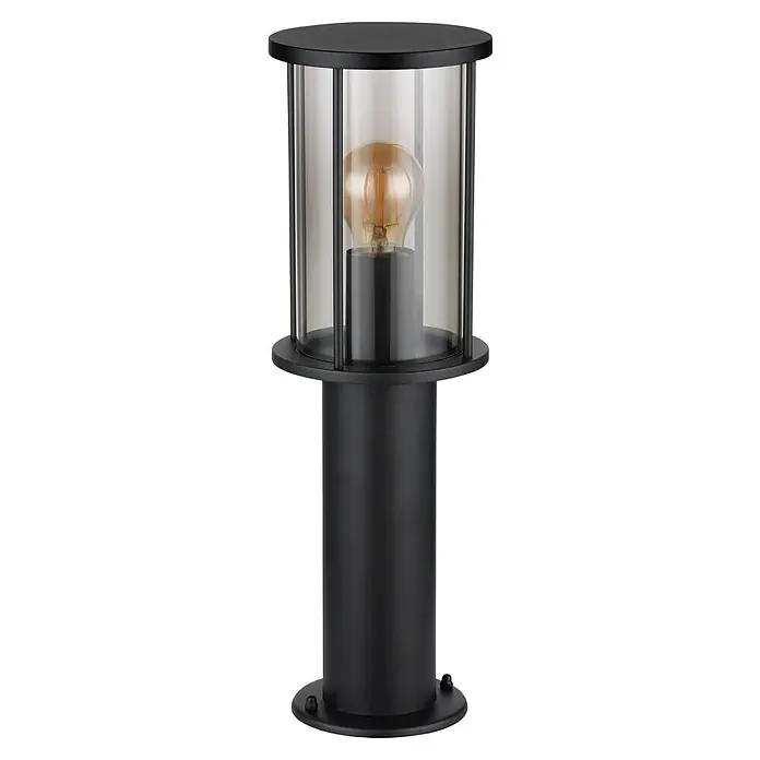Globo Außensockelleuchte Gracey - Ohne Sensor, 60 W, IP54, Höhe: 45 cm - Elegante schwarze Sockelleuchte mit klarem Glas und einer dekorativen Glühbirne, ideal für den Außenbereich.