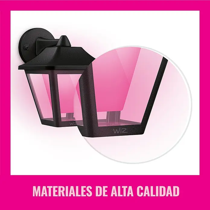 WiZ LED-Außenleuchte Classic - 9,5 W, 22,7 x 17 x 22,8 cm, Schwarz, IP44 - Nahaufnahme einer schwarzen WiZ Außenleuchte, die mit hochwertigen Materialien gefertigt ist und eine elegante Beleuchtungslösung bietet.