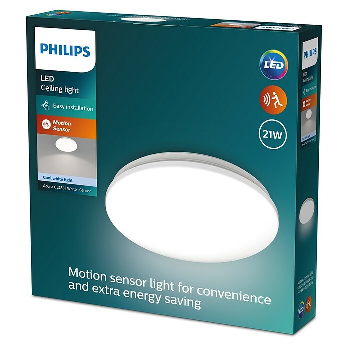 Philips Plafón LED redondo Acuna (21 W, Ø x Al: 38 x 7 cm, Blanco, Blanco neutro) | BAUHAUS