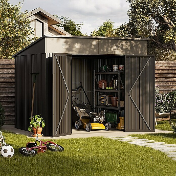 Hoggar Caseta para jardín Pioneer Y70 (Medidas ext. (An x Pr): 256 x 221 cm, Antracita, Acero, 5,66 m²) | BAUHAUS