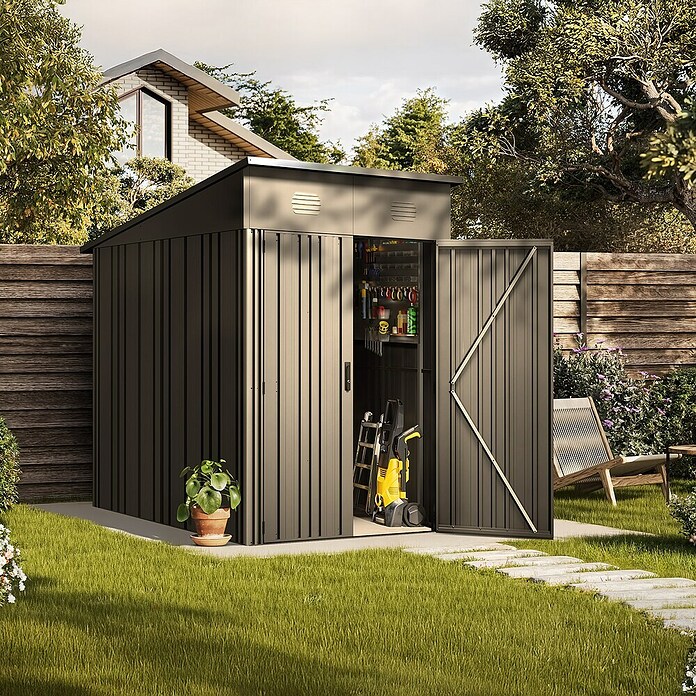 Hoggar Caseta para jardín Pioneer Y30 (Medidas ext. (An x Pr): 162 x 174 cm, Antracita, Acero, 2,82 m²) | BAUHAUS