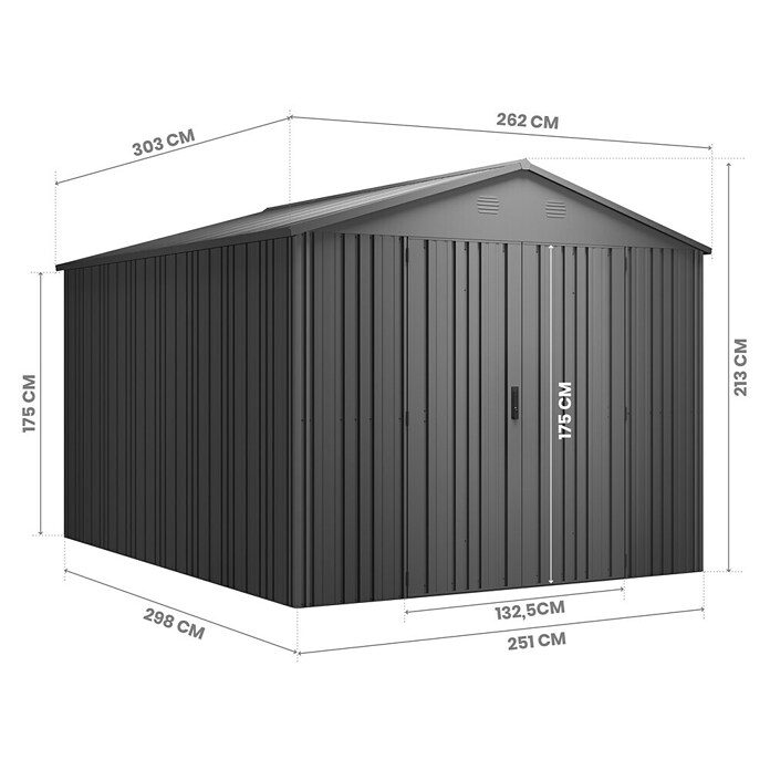 Hoggar Caseta para jardín Pioneer Y90 (Medidas ext. (An x Pr): 262 x 303 cm, Antracita, Acero, 7,94 m²) | BAUHAUS