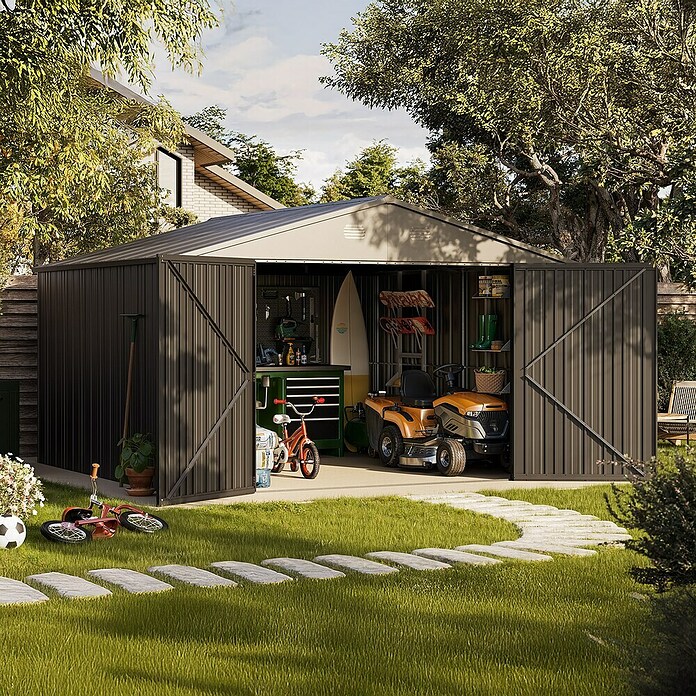 Hoggar Caseta para jardín Pioneer Y130 (Medidas ext. (An x Pr): 356 x 350 cm, Antracita, Acero, 12,46 m²) | BAUHAUS