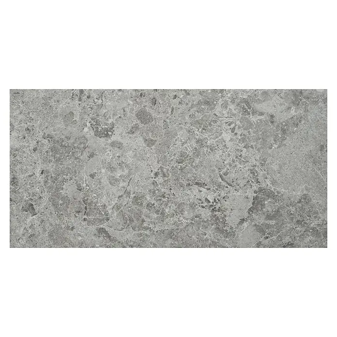 BHS Showroom Pavimento porcelánico Marais - 60 x 120 cm, Gris, Mate, Rectificado - Primer plano de una baldosa de mármol gris con intrincados patrones y texturas, ideal para interiores modernos.