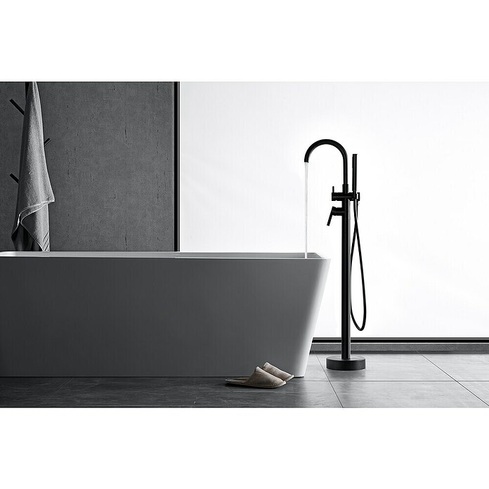 IO Round Grifo de pie de bañera exenta (Negro, Mate) | BAUHAUS