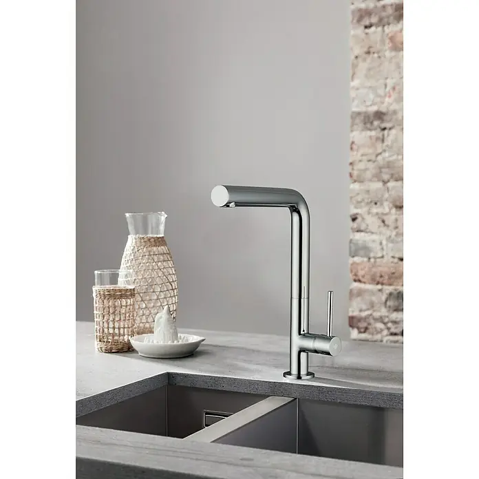 IO Grifo de cocina Silver - Cromo, Brillante - Elegante grifo de cocina cromado con caño alto. Perfecto para cocinas modernas, este grifo ofrece estilo y funcionalidad para el uso diario.