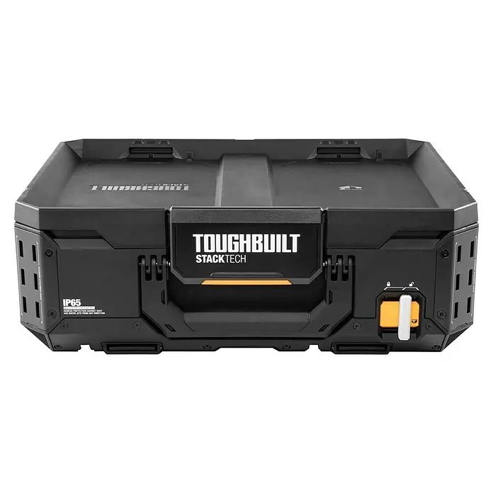 ToughBuilt StackTech Werkzeugkasten - L x B x H: 40 x 53 x 18 cm, Kunststoff - Schwarze ToughBuilt Stacktech robuste Aufbewahrungsbox mit IP65-Wasserdichtigkeit und Zubehörbefestigungspunkten.