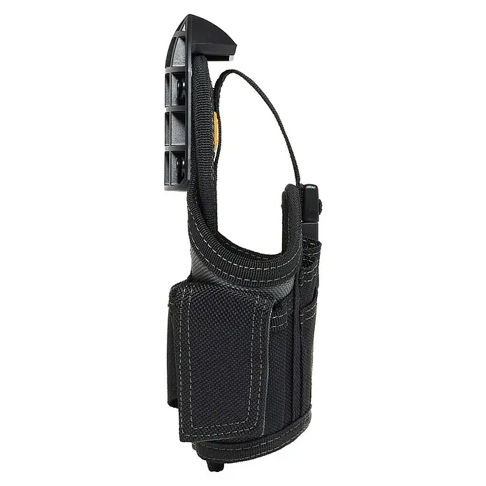 ToughBuilt ClipTech Werkzeug-Gürteltasche - L x B x H: 19 x 14 x 29 cm - Nahaufnahme eines schwarzen Werkzeuggürtels mit mehreren Taschen und Schlaufen, ideal für Handwerker.