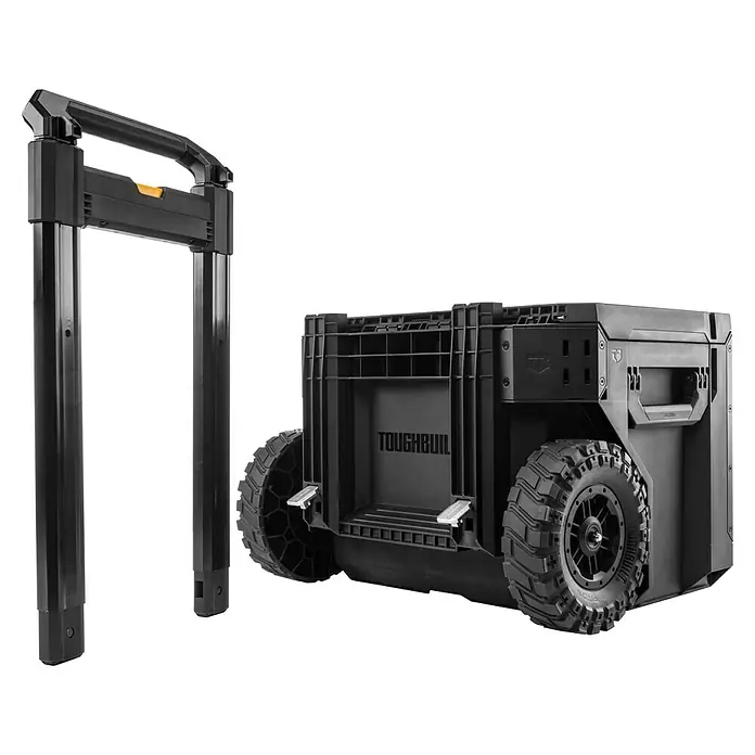 ToughBuilt StackTech Rollende Profi-Box - L x B x H: 50 x 56 x 66,5 cm, Kunststoff, Ausziehbarer Handgriff - ToughBuilt Werkzeugwagen: Mobiler Arbeitsplatz mit robusten Rädern & stabilem Griffsystem für den einfachen Transport von Werkzeugen und Materialien.