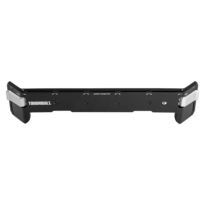 ToughBuilt StackTech Halterung - L x B x H: 40 x 5 x 8 cm, Schwarz - Schwarze ToughBuilt Zubehörschiene mit silbernen Endstücken und mehreren Befestigungspunkten.