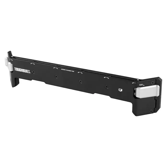 ToughBuilt StackTech Halterung - L x B x H: 40 x 5 x 8 cm, Schwarz - Schwarze Toughbuilt Zubehörschiene mit weißem Auslöser.