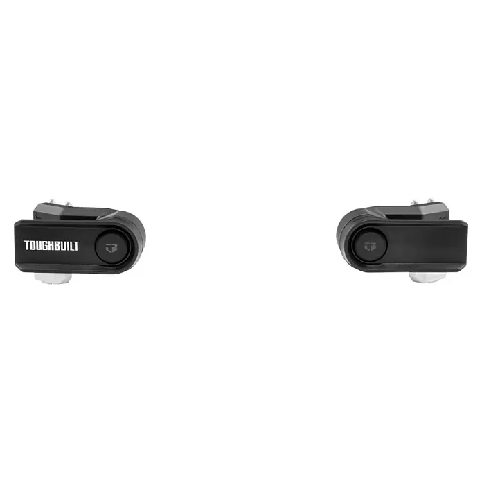 ToughBuilt StackTech Kabelhalter - Kunststoff - Zwei schwarze ToughBuilt Werkzeugclips mit strukturierter Oberfläche und Logo.