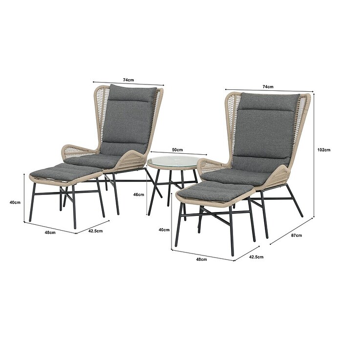 Conjunto de muebles Frida (5 pzs., Acero/Textiline, Antracita/Marrón) | BAUHAUS