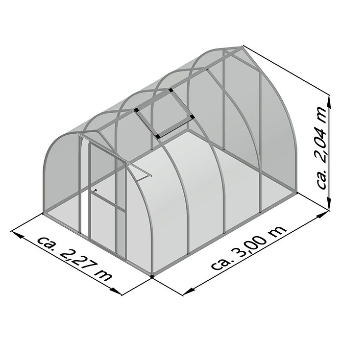 KGT Gewächshaus Rhodo IV (3 x 2,27 x 2,04 m, Polycarbonat, Glasstärke: 6 mm, Pressblank)