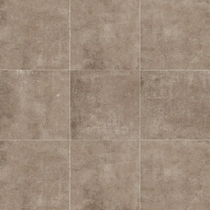 My Home Feinsteinzeugfliese - 60 x 60 cm, Taupe, Matt - Neun quadratische, braune Bodenfliesen mit leicht gesprenkelter Textur.
