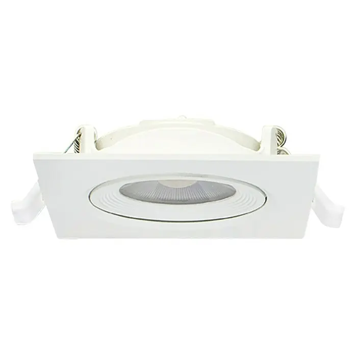 Alverlamp Foco empotrable - 7 W, Blanco - Primer plano de un foco empotrable cuadrado blanco con una fuente de luz redonda empotrada. Diseño elegante para interiores modernos.