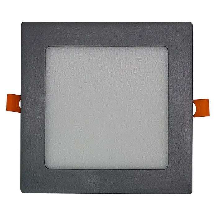 Alverlamp Downlight LED empotrable - 20 W, L x An x Al: 22 x 22 x 1,5 cm, Blanco cálido, Negro - Lámpara de techo LED cuadrada con marco gris y clips de montaje naranjas para una fácil instalación. Diseño moderno y elegante.