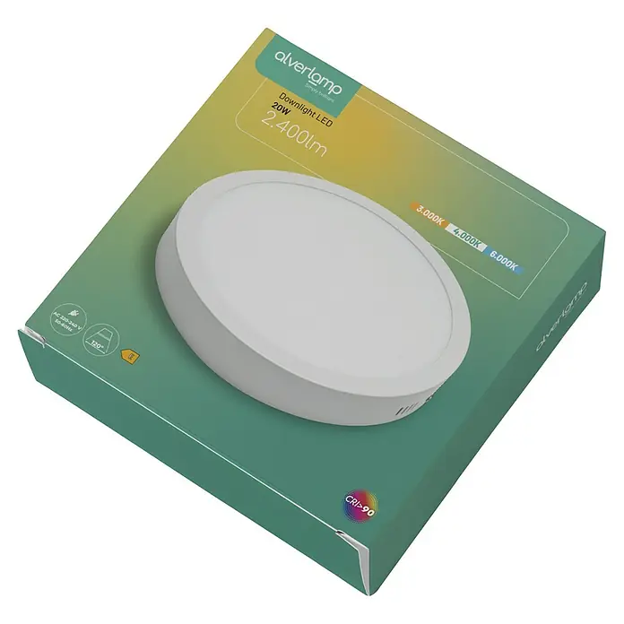 Alverlamp Foco downlight de superficie LED - 20 W, Ø x Al: 22,2 x 3,2 cm, Blanco cálido - El Alverlamp Downlight LED de 20W y 2.400lm es un punto culminante. Su temperatura de color es ajustable y proporciona luz brillante.
