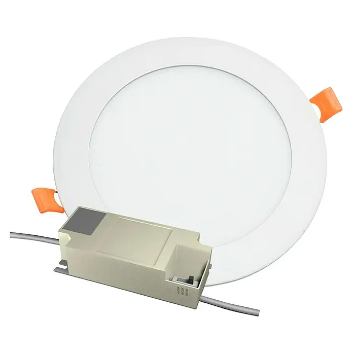Alverlamp Downlight empotrable LED redondo - 12 W, Ø x Al: 16,7 x 1,5 cm, Blanco cálido - Plafón LED redondo con función de atenuación y clips de montaje naranjas para una instalación sencilla e iluminación versátil.