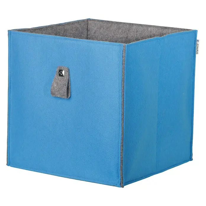 Phönix Atlanta Aufbewahrungsbox - L x B x H: 34 x 34 x 34 cm, Textil, Aqua/Grau - Blaue Filzbox mit grauem Rand und Griff für die Aufbewahrung. Ideal für Ordnung im Kinderzimmer oder Büro.