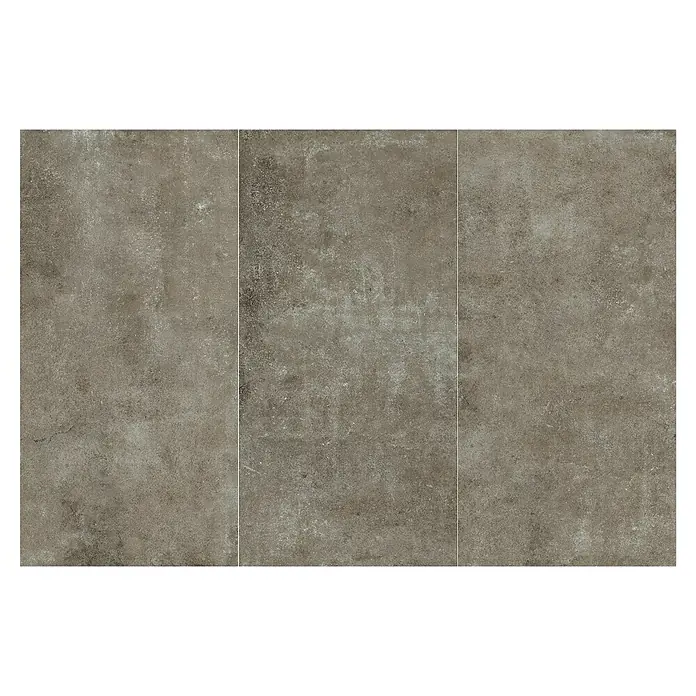 My Home Feinsteinzeugfliese - 60 x 120 cm, Taupe, Matt - Drei verwitterte, gräulich-braune Fliesen in Betonoptik für Wand und Boden.