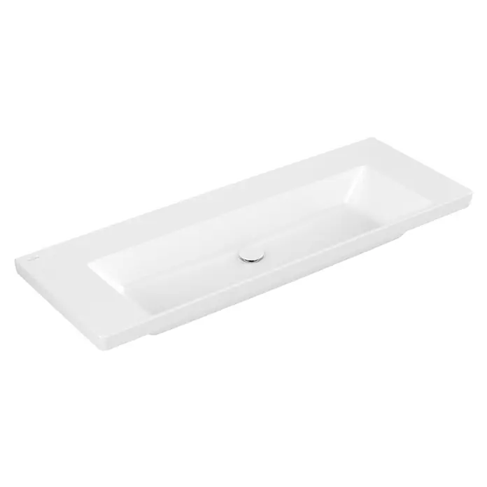 Villeroy & Boch Subway 3.0 Aufsatzwaschbecken - 130 x 47,5 cm, Mit schmutzabweisender Glasur, Hahnloch: Ohne, Ohne Überlauf, Weiß Alpin, Anzahl Waschschüsseln: 1 Stk. - Elegantes weißes rechteckiges Keramik-Waschbecken mit zentralem Abfluss.