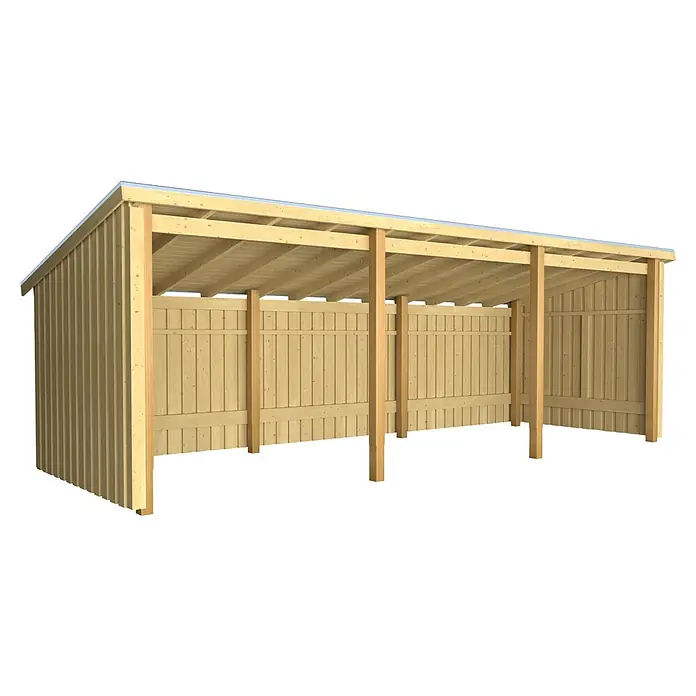 Plus Gartenhaus Multi Nordic - Außenmaß inkl. Dachüberstand (B x T): 650 x 240 cm, Holz, Offen - Hölzerner Anlehnschuppen mit Lattenseitenwänden und einem Pultdach, gestützt von Holzpfosten.