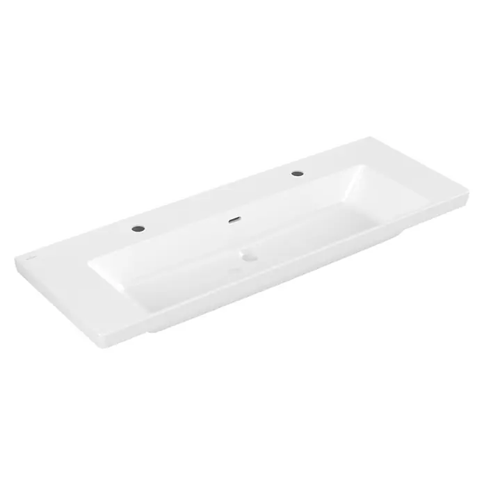 Villeroy & Boch Subway 3.0 Aufsatzwaschbecken - Mit schmutzabweisender Glasur, Mit Überlauf, Weiß Alpin, Anzahl Hahnlöcher: 2, Anzahl Waschschüsseln: 1 Stk. - Weißes Keramik-Waschtischbecken mit zwei Hahnlöchern und Überlauf.