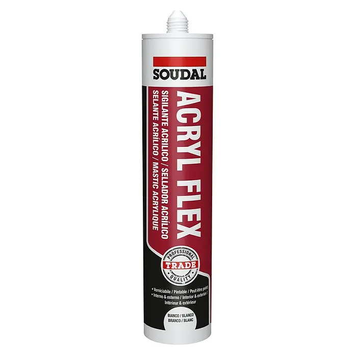 Soudal Sellador de juntas Acryl Flex - Blanco, 300 ml - Cartucho de sellador Acryl Flex de Soudal en blanco, ideal para uso interior y exterior, pintable y de calidad profesional.