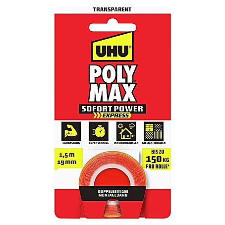 UHU Poly Max Montageband (Transparent, 1,5 m)