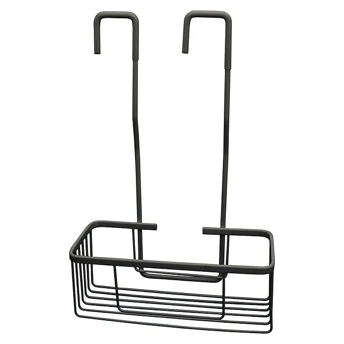 CM Baños Cesta de baño portagel -  - Cesta de ducha negra para colgar con dos ganchos y una cesta de almacenamiento rectangular para accesorios de ducha.