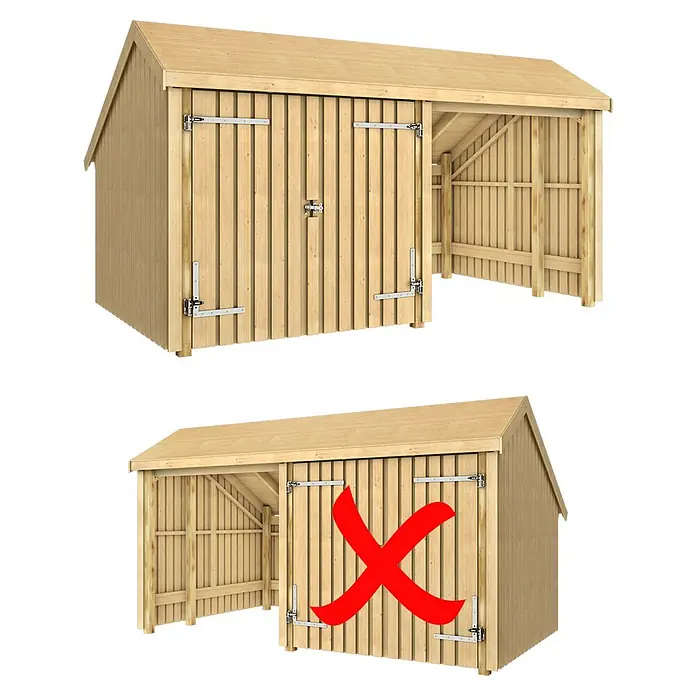 Plus Gartenhaus Multi - Außenmaß inkl. Dachüberstand (B x T): 446 x 266 cm, Holz, Natur, Halboffen inkl. Dachpappe und Aluleisten - Holzschuppen in Naturholz mit Giebeldach, geschlossenem Bereich mit Türen und offenem Unterstand.