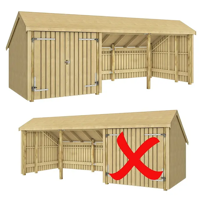 Plus Gartenhaus Multi - Außenmaß inkl. Dachüberstand (B x T): 650 x 266 cm, Holz, Natur, Halboffen inkl. Doppeltür (2 offene Module) - Holzschuppen mit integriertem offenem Unterstand.