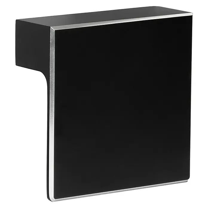 Walteco Möbelknopf Billy - L x B x H: 60 x 60 x 22 mm, Aluminium, Schwarz matt - Quadratischer schwarzer Griff mit silbernem Rand für Möbel.