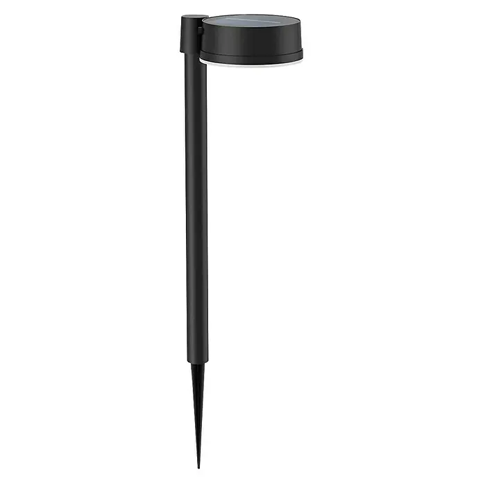 Philips Solar-Erdspieß Vynce - L x B x H: 14,2 x 11,2 x 54 cm - Eine schwarze Solarleuchte für den Außenbereich. Das Licht hat einen runden Kopf und einen spitzen Pfahl, um es in den Boden zu stecken.