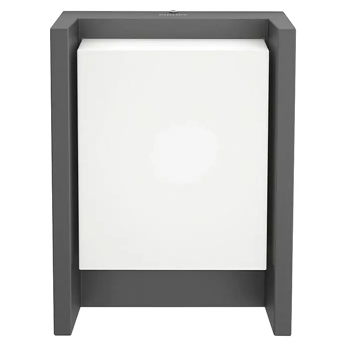 Philips Arbour LED-Außenwandleuchte - 3,8 W, 16,5 x 7,5 x 22 cm, IP44 - Abbildung einer Philips Außenleuchte mit einem grauen Rahmen und einem weißen, rechteckigen Leuchtkörper.